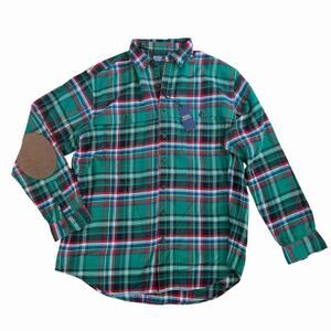 Polo Ralph Lauren Green Ranch Plaid Suede Elbow Patch Flannel Shirt XLT NWT